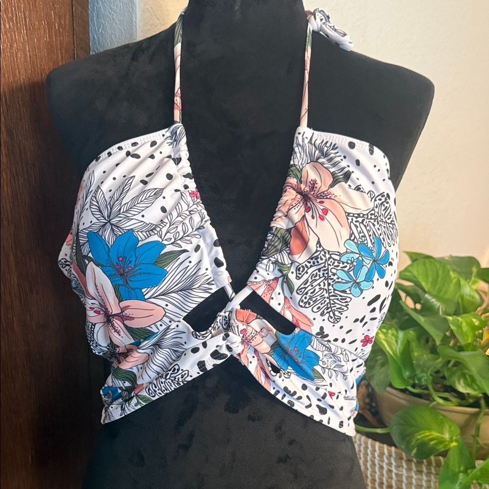 Tropical Floral Halter Bikini Top